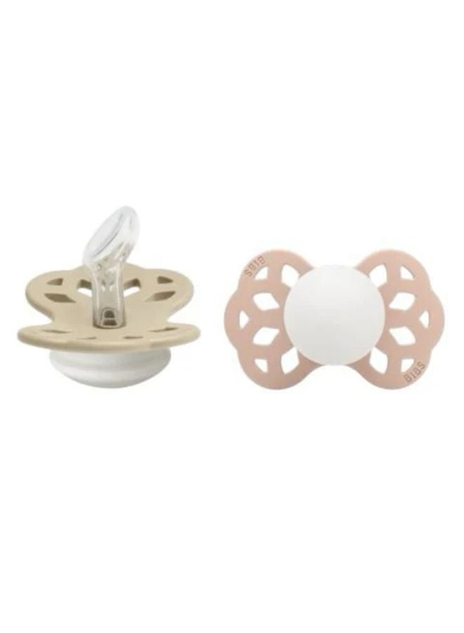 BIBS Pacifier Infinity 2 PACK Anatomical Silicone Size 1 Vanilla GLOW/Blush GLOW - Image 1